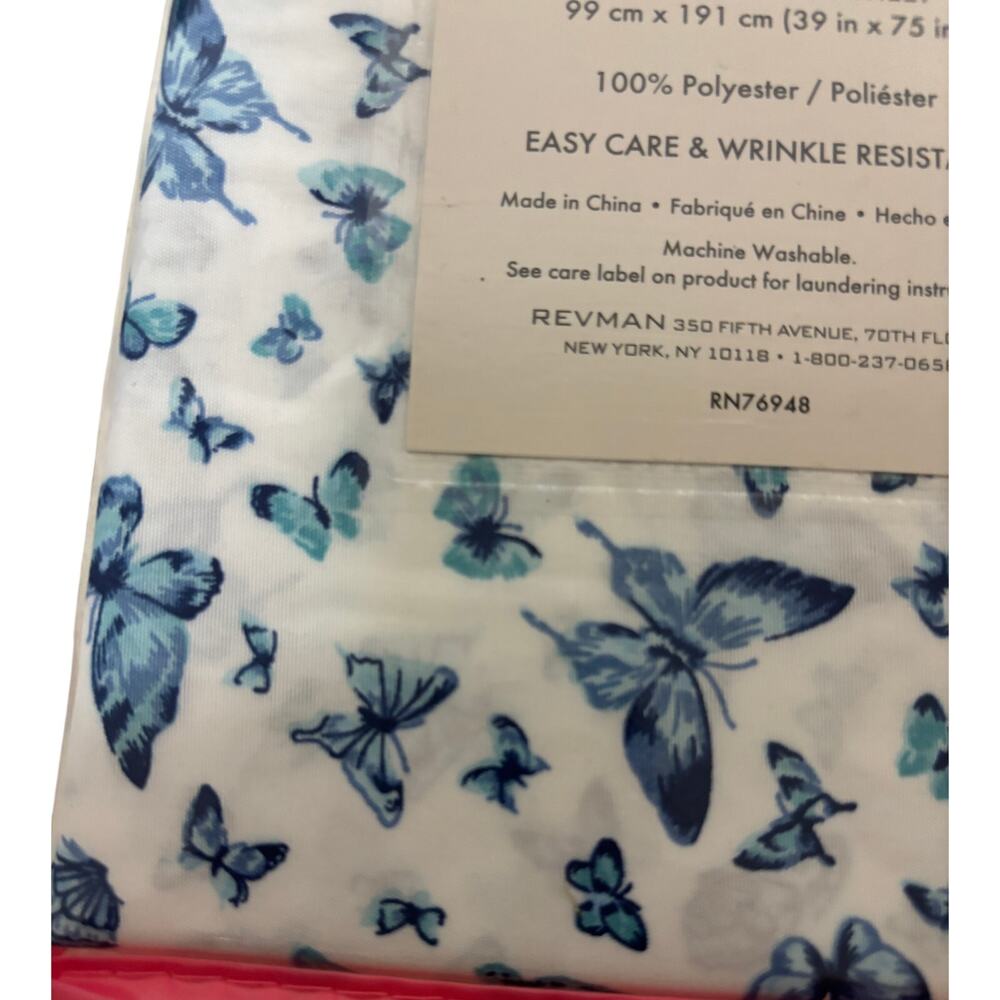 Betsey Johnson Butterfly Twin Sheet Set 4 Piece Microfiber Blue White NIP New - Picture 6 of 7